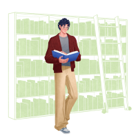 man reading a book in a library